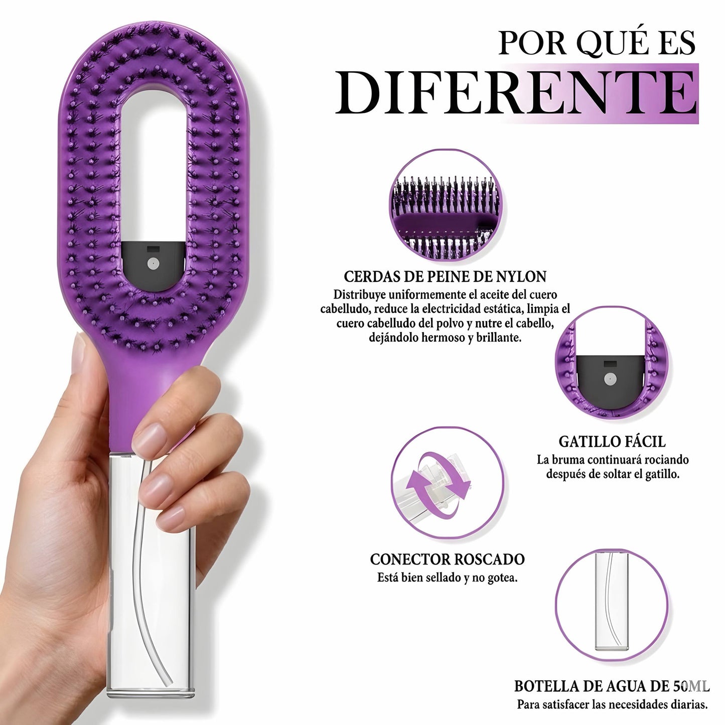 Cepillo desenredante con spray